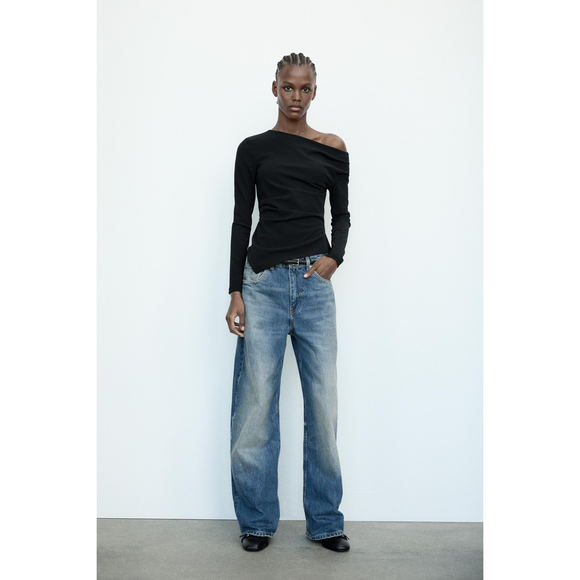 ZARA Tops - ZARA ASYMMETRICAL STRETCH TOP in Black